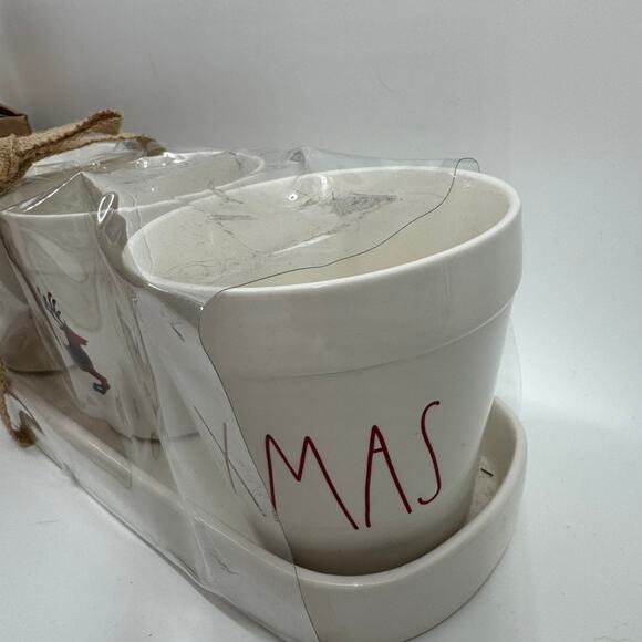 Rae Dunn Merry Xmas Reindeer Ceramic Planter Pot Set with Tray Christmas Decor - Picture 4 of 9